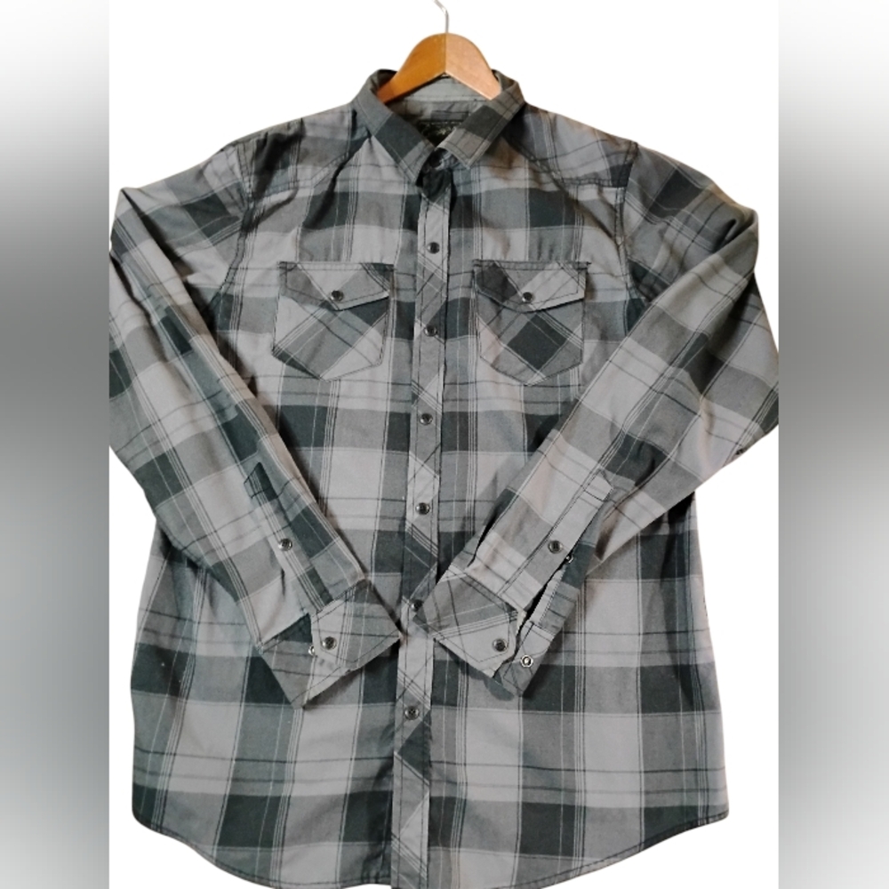 Empyre Y2K Skate Grunge Black & Gray Plaid Button Down Shirt Men's Medium